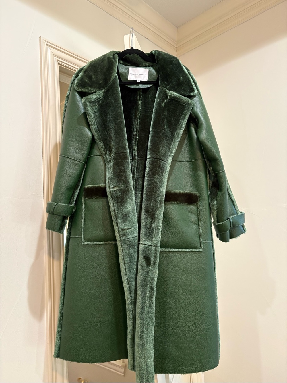 Rebecca Minkoff Forest Green Shearling Trench Coat